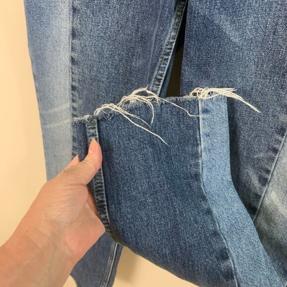 BDG Urban Outfitters Size W26 L32 Jessye Straight Leg Spliced Jeans Blue Raw Hem - Picture 13 of 14